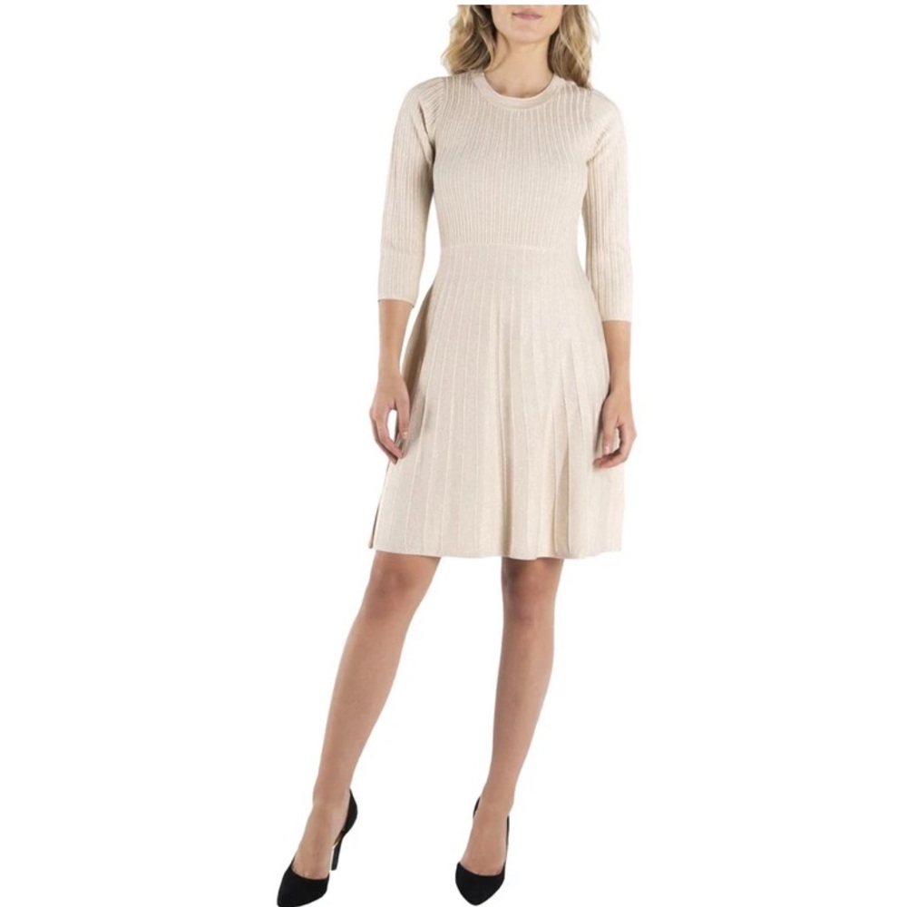 Nanette Lepore Metallic Pleated Fit & Flare Sweater Dress NWT (SWD)